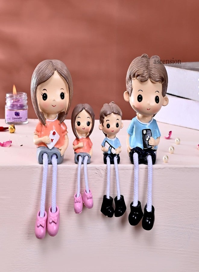 ascension Adorable Cute Family Figurines Mom Dad Boy & Girl Sitting Hanging Legs Doll Handmade Love Showpiece Decorative Items for Tabletop Birthday Gift Wedding Valentine's Day Home & Office Décor - Image 1